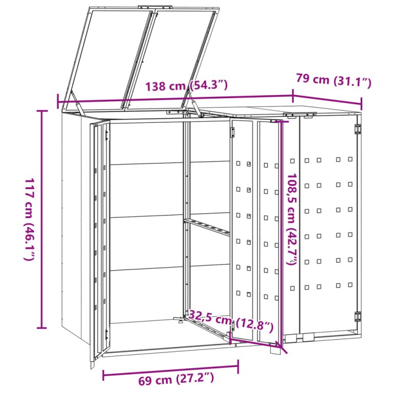 Spremište za 2 kanta za otpad sivo 138x79x117 cm čelično