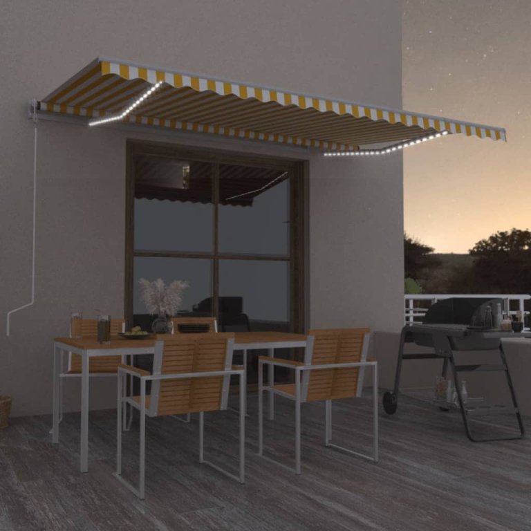 Tenda na ručno uvlačenje s LED svjetlom 500x350 cm žuto-bijela