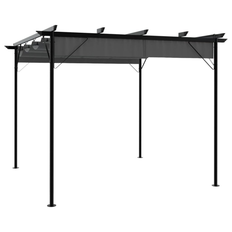 Pergola s pomičnim krovom antracit 3 x 3 m čelična 180 g/m²