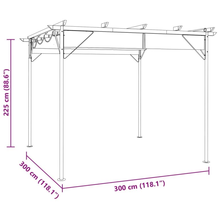 Pergola s pomičnim krovom antracit 3 x 3 m čelična 180 g/m²