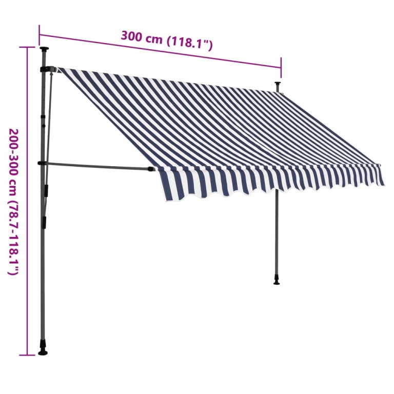 Tenda na ručno uvlačenje s LED svjetlima 300 cm plavo-bijela