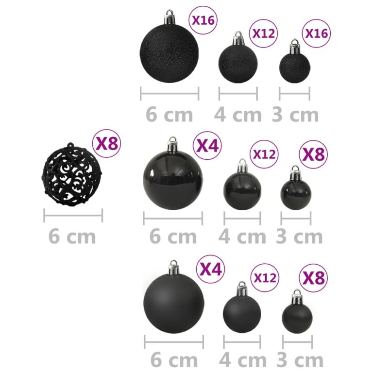 Set od 100 božićnih kuglica crni