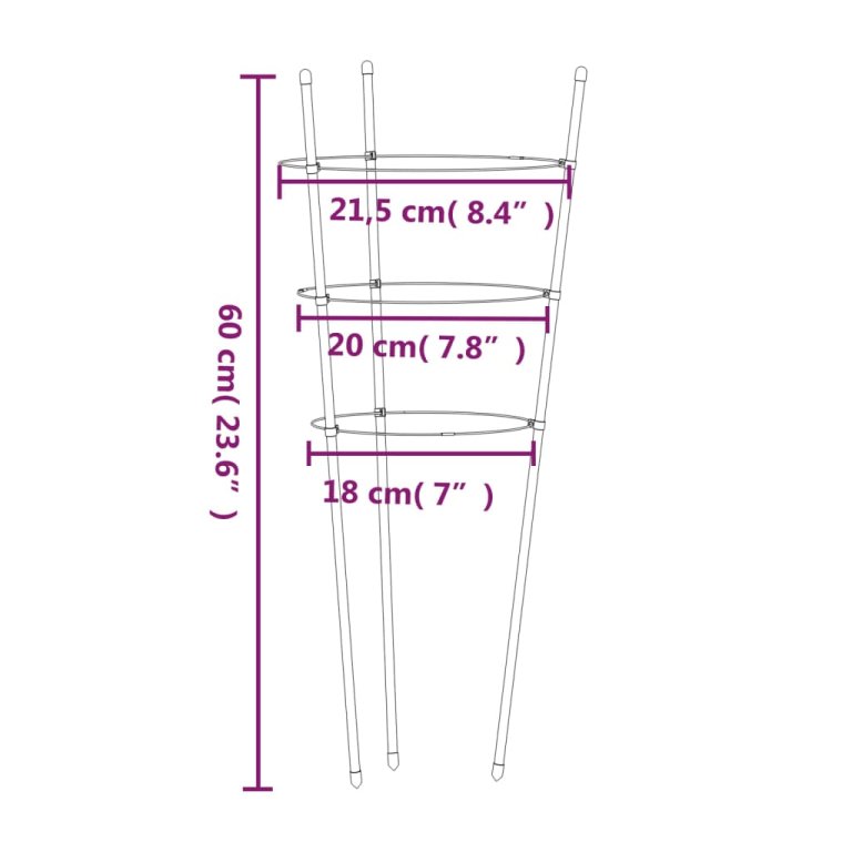 Kolci za vrtne biljke s 3 prstena 5 kom zeleni 60 cm čelični