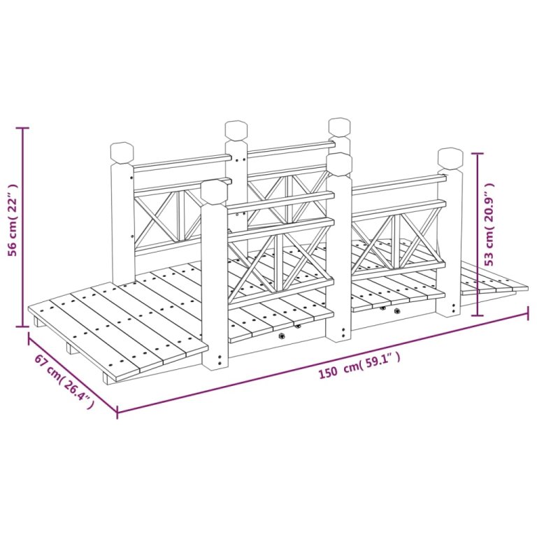 Vrtni most s ogradama 150 x 67 x 56 cm od masivnog drva smreke