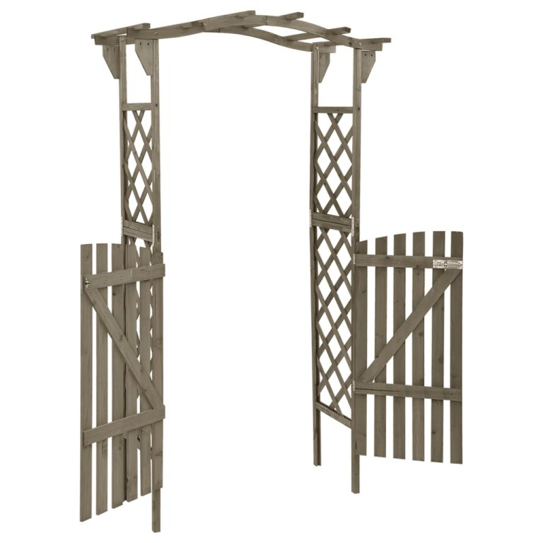 Pergola s vratima 116 x 40 x 204 cm siva od masivne jelovine