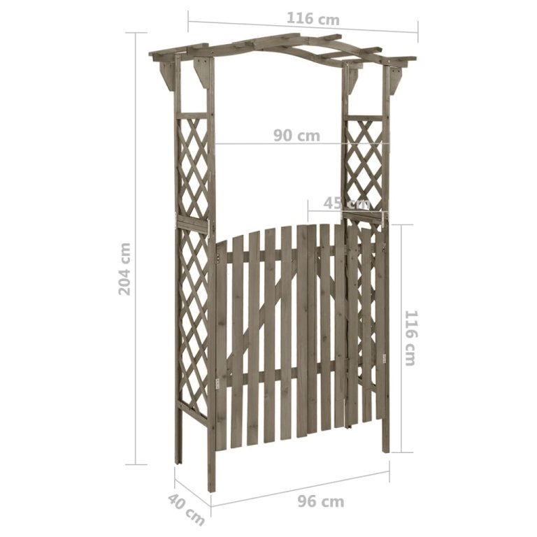 Pergola s vratima 116 x 40 x 204 cm siva od masivne jelovine