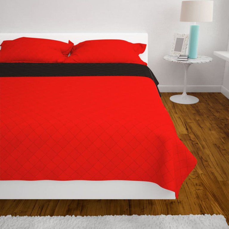 131553  Double-sided Quilted Bedspread Red and Black 220x240 cm