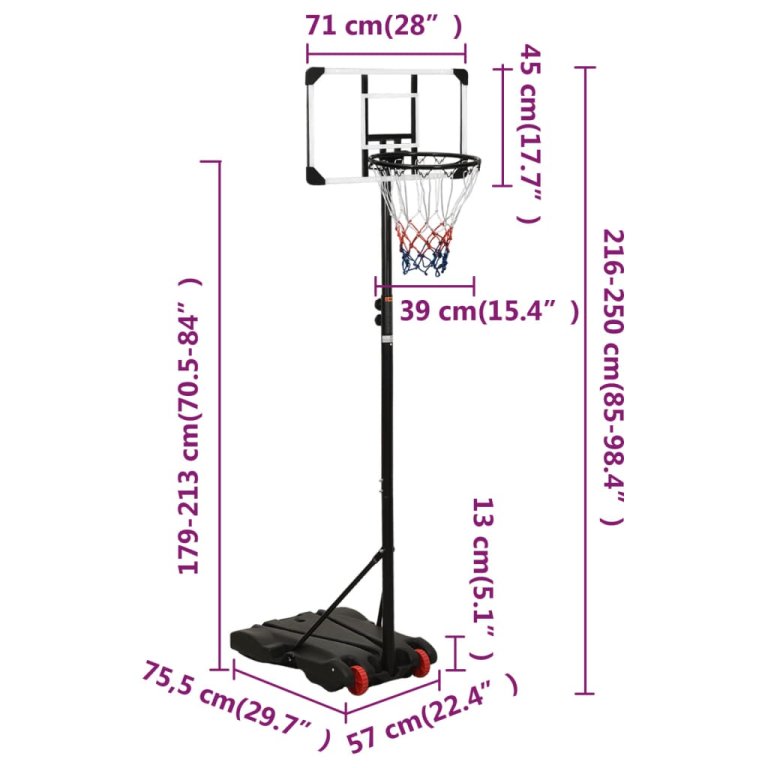 Košarkaški stalak prozirni 216 - 250 cm polikarbonantni