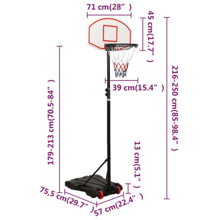 Košarkaški stalak bijeli 216 - 250 cm od polietilena