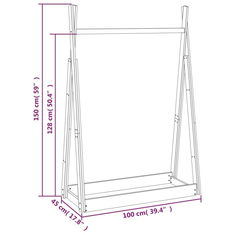 Stalak za odjeću bijeli 100 x 45 x 150 cm od masivne borovine