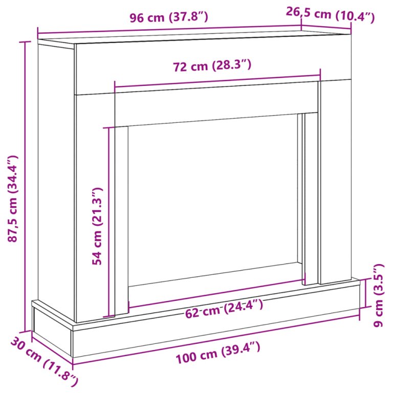 Okvir za kamin crni 100 x 30 x 87,5 cm od konstruiranog drva