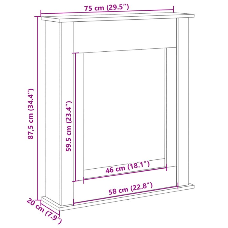 Okvir za kamin bijeli 75 x 20 x 87,5 cm od konstruiranog drva