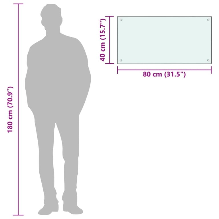 Kuhinjska zaštita od prskanja bijela 80 x 40 cm kaljeno staklo