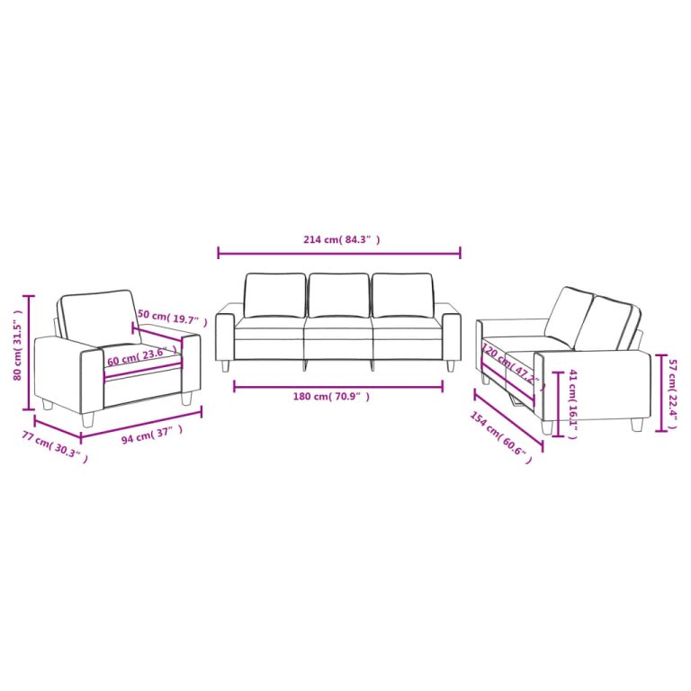 3-dijelni set sofa krem od mikrovlakana