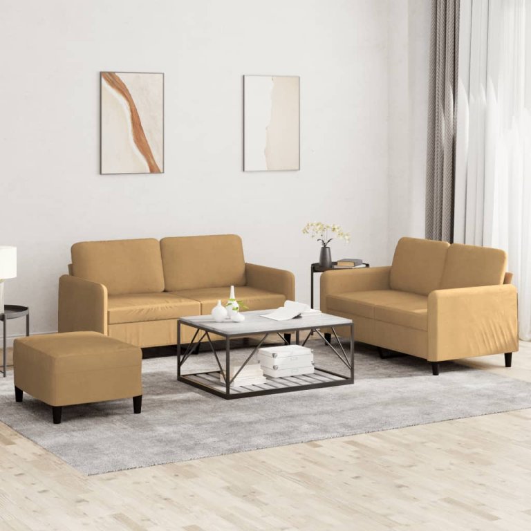 3-dijelni set sofa smeđi baršunasti