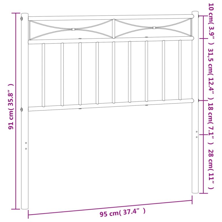 Metalno uzglavlje crno 90 cm