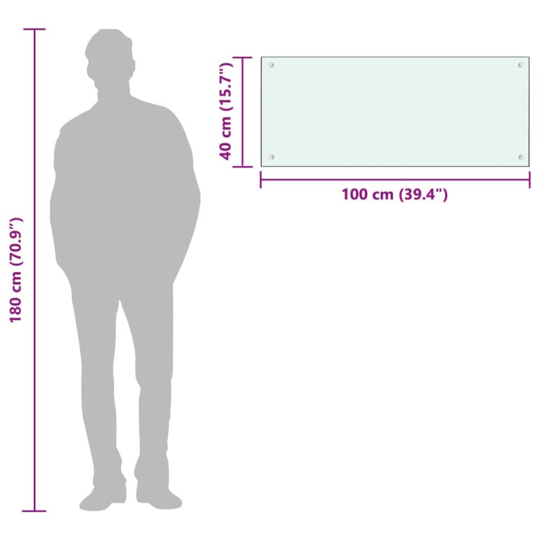 Kuhinjska zaštita od prskanja bijela 100 x 40 cm kaljeno staklo