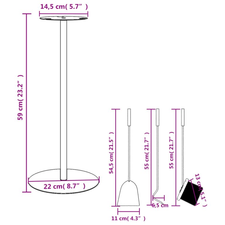 4-dijelni set alata za kamin 22 x 59 cm čelični