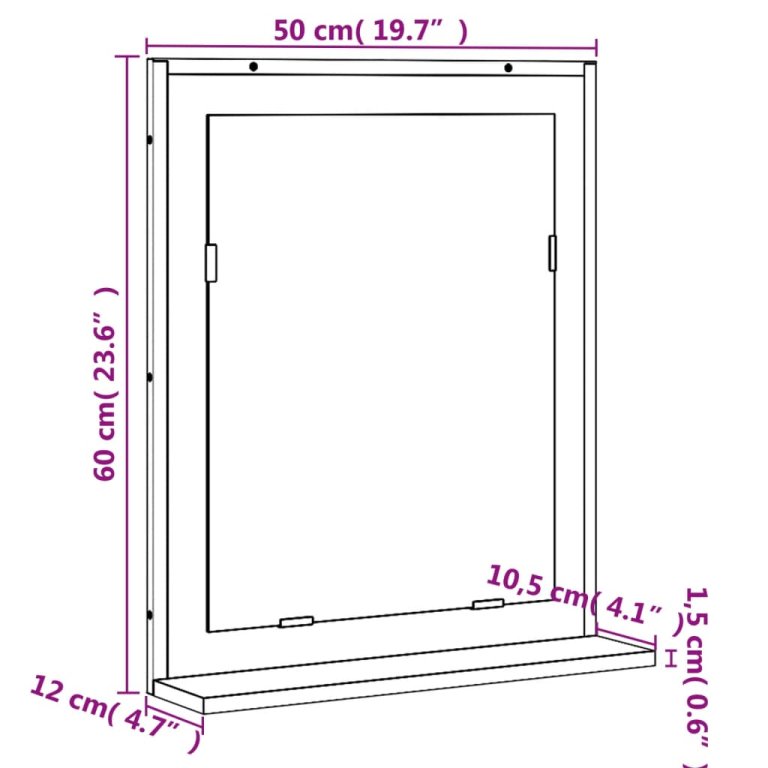 Kupaonsko ogledalo s policom boja hrasta 50 x 12 x 60 cm drveno