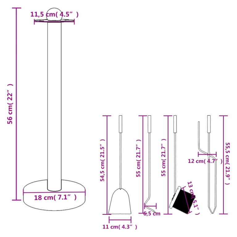 4-dijelni set alata za kamin 18x56 cm čelični