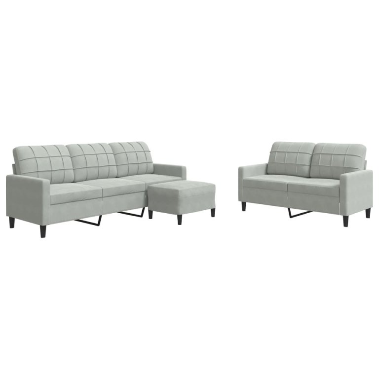 3-dijelni set sofa s jastucima svjetlosivi baršunasti