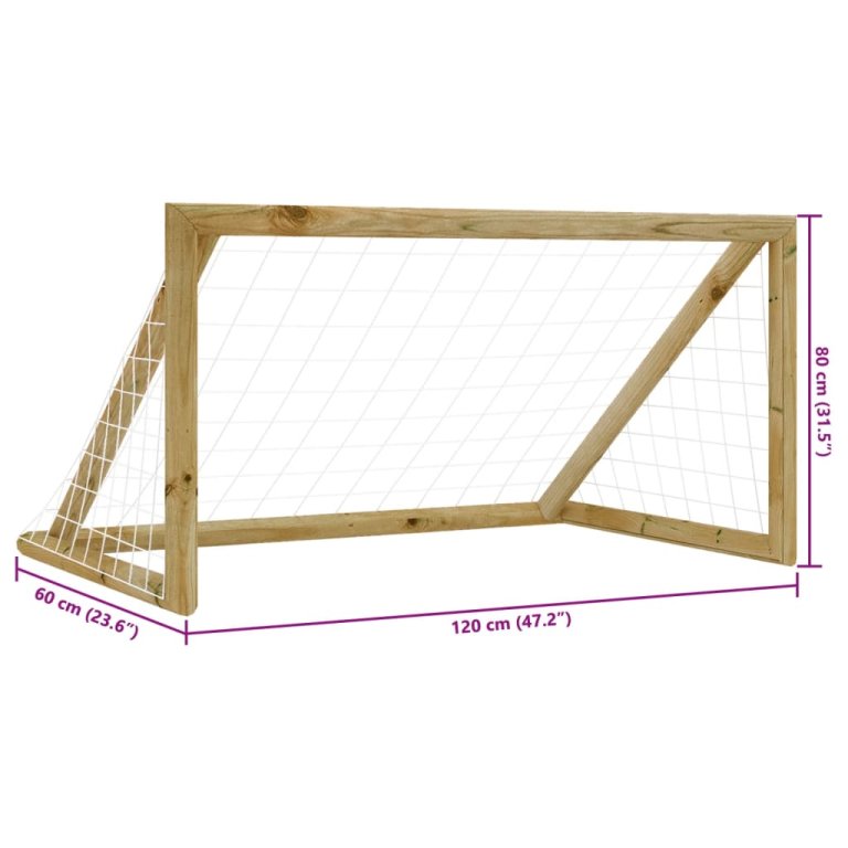 Nogometni gol s mrežom 120x60x80 cm od impregnirane borovine