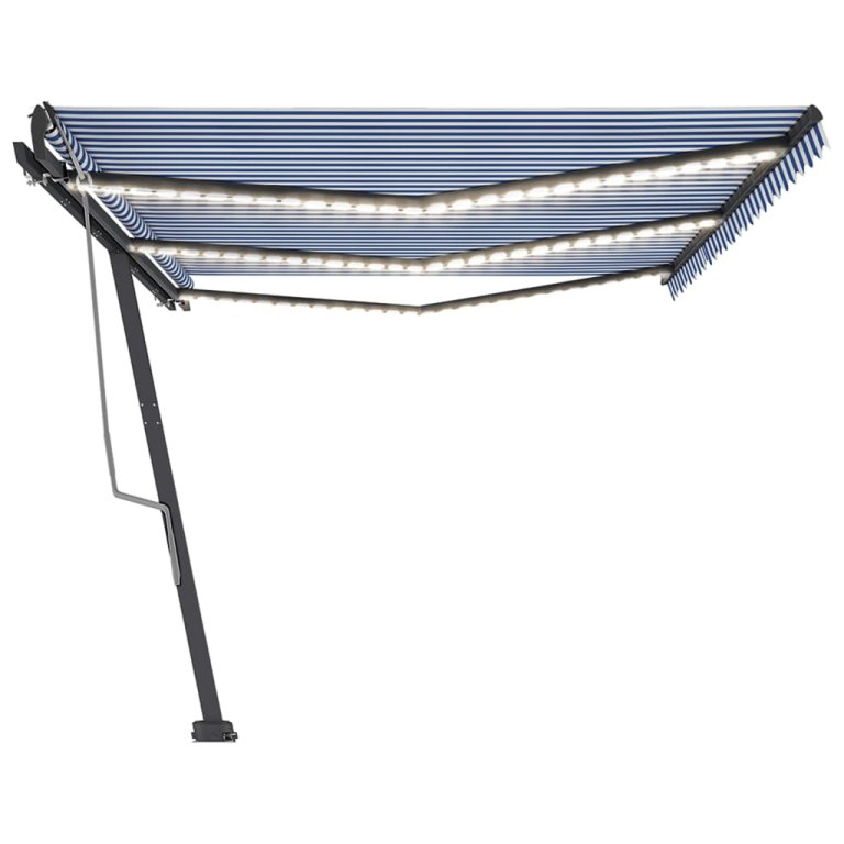 Tenda na ručno uvlačenje s LED svjetlom 600x350 cm plavo-bijela