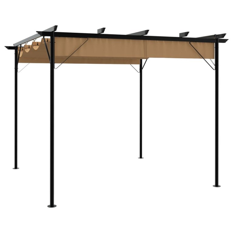 Pergola s pomičnim krovom smeđe-siva 3 x 3 m čelična 180 g/m²