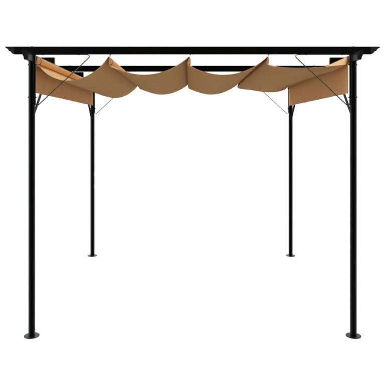 Pergola s pomičnim krovom smeđe-siva 3 x 3 m čelična 180 g/m²