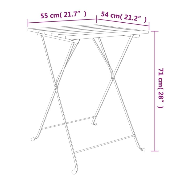 Sklopivi bistro stol 55 x 54 x 71 cm od drva bagrema i čelika