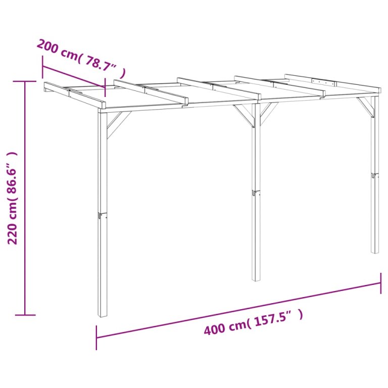 Potporna pergola 2 x 4 x 2,2 m drvena