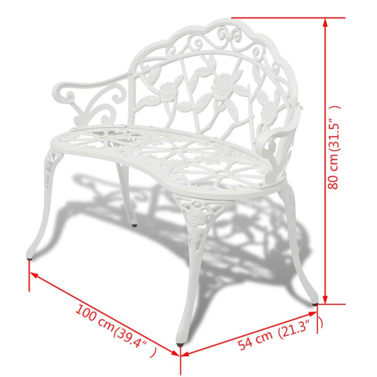 Vrtna klupa 100 cm od lijevanog aluminija bijela