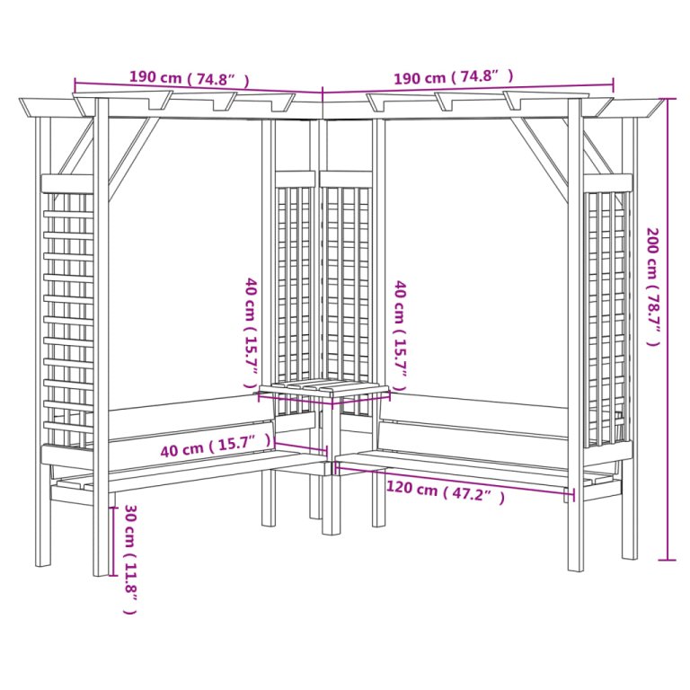 Kutna pergola s klupom od impregnirane borovine