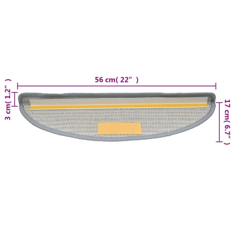 Tepisi za stepenice 15 kom sivi 56 x 17 x 3 cm