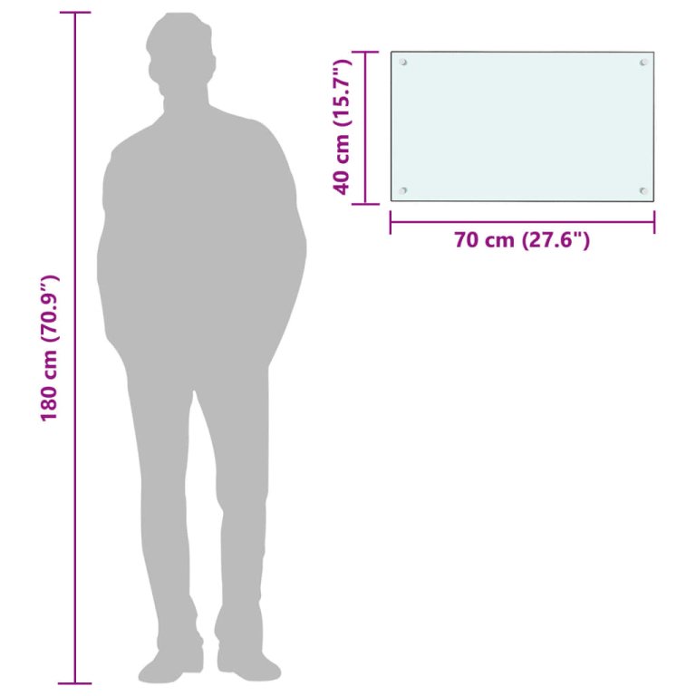 Kuhinjska zaštita od prskanja bijela 70 x 40 cm kaljeno staklo