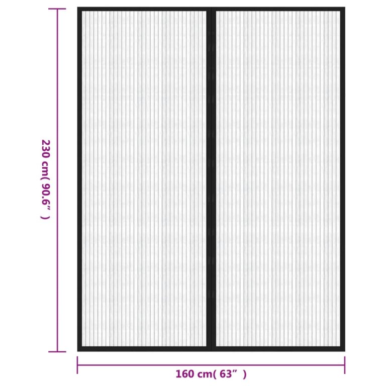 Zastori protiv insekata 2 kom s magnetima 230 x 160 cm crni