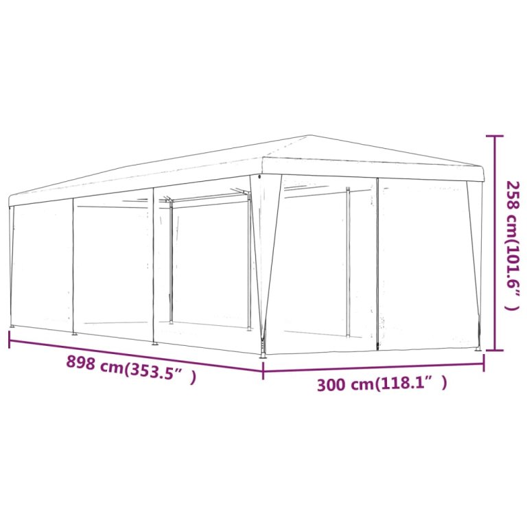 Šator za zabave s 8 mrežastih bočnih zidova plavi 3 x 9 m HDPE