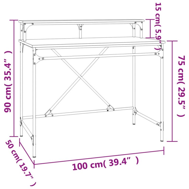 Radni stol boja dimljenog hrasta 100x50x90 cm drvo i željezo