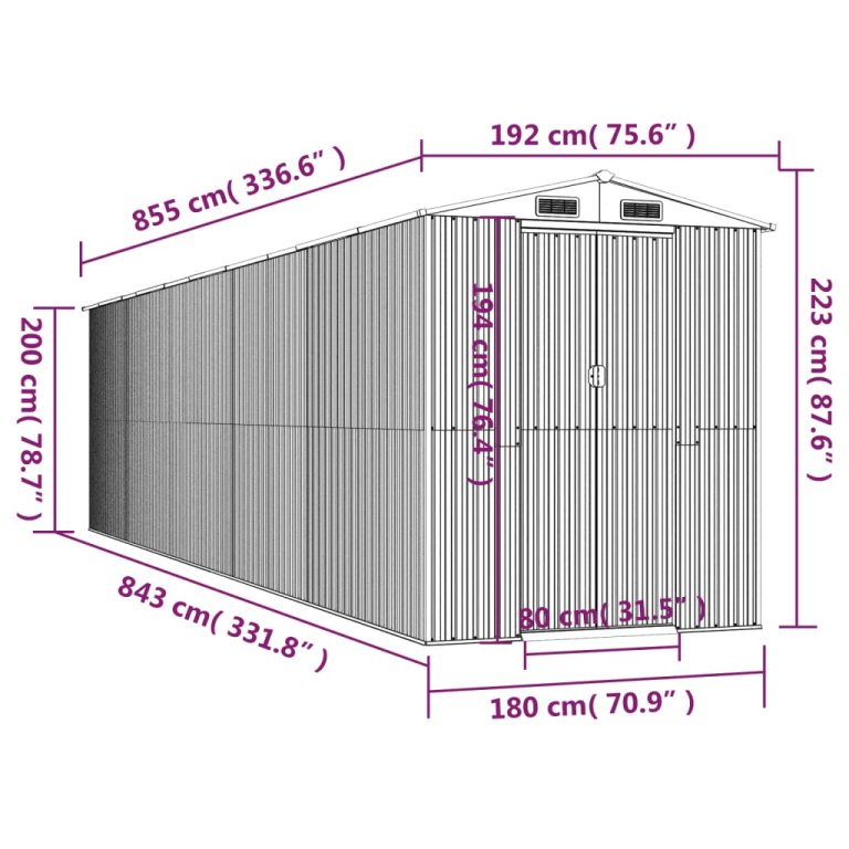 Vrtno spremište zeleno 192x855x223 cm od pocinčanog čelika