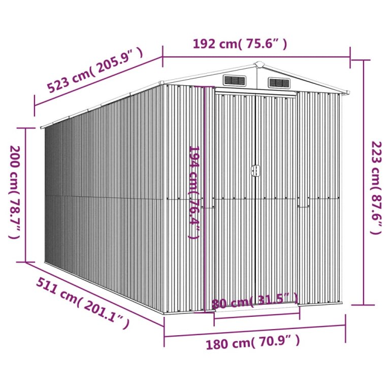 Vrtno spremište svjetlosmeđe 192x523x223 cm pocinčani čelik