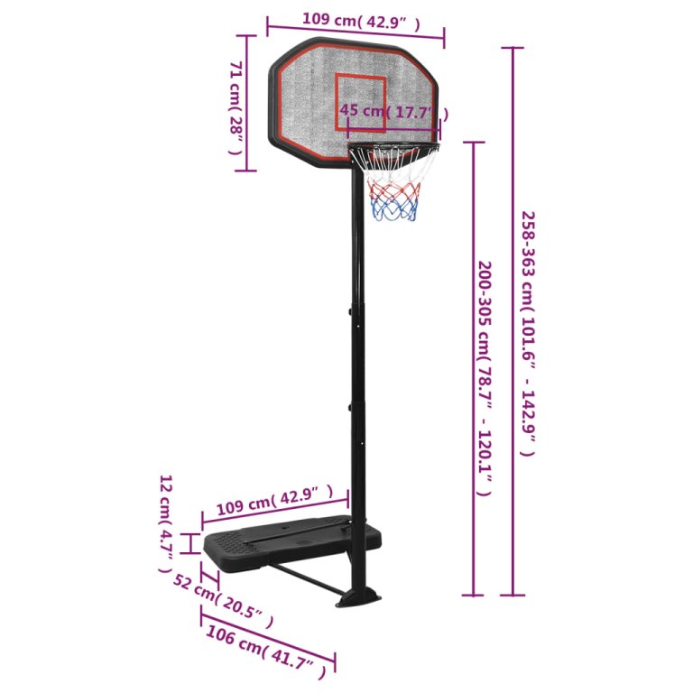 Košarkaški stalak crni 258 - 363 cm od polietilena