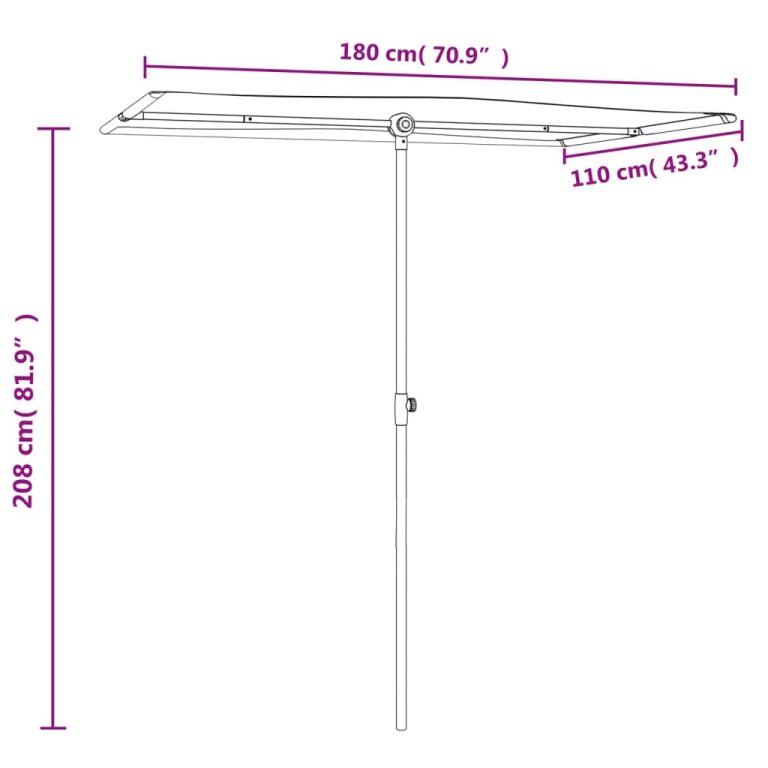 Vrtni suncobran s aluminijskim stupom 180 x 110 cm terakota