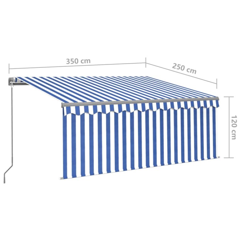 Tenda na ručno uvlačenje s roletom LED 3,5 x 2,5 m plavo-bijela