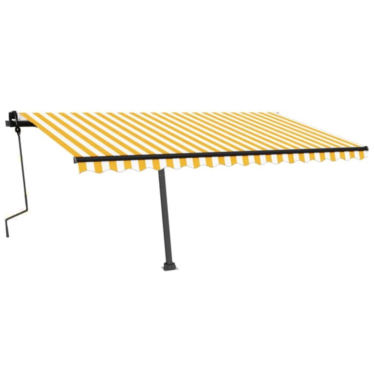 Samostojeća tenda na ručno uvlačenje 450 x 300 cm žuto-bijela