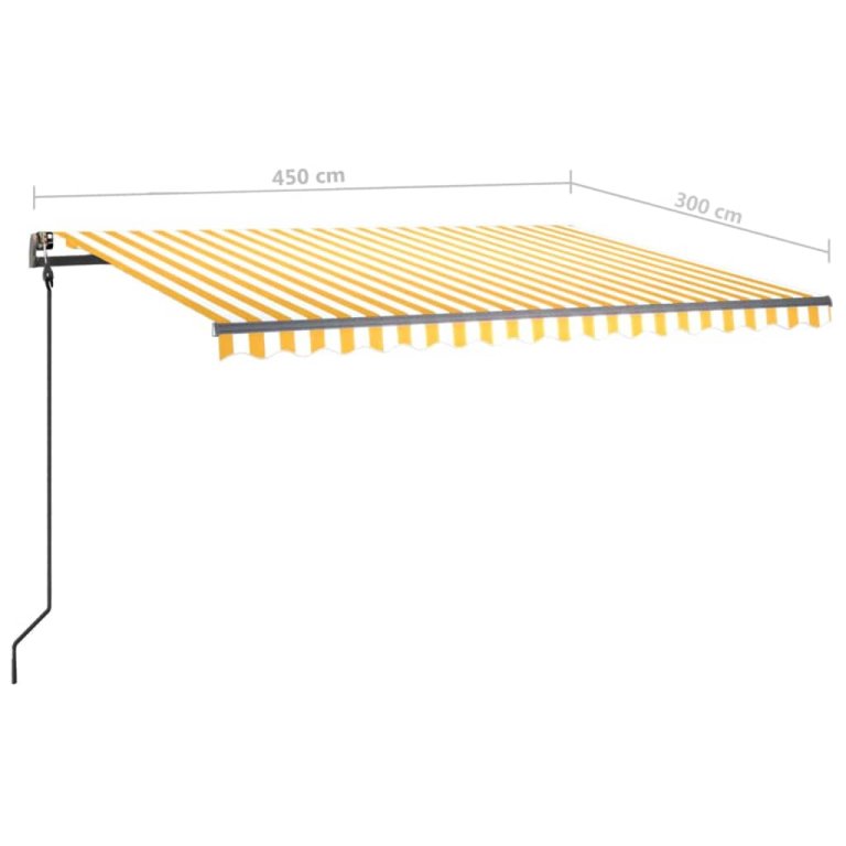 Tenda na ručno uvlačenje sa stupovima 4,5 x 3 m žuto-bijela