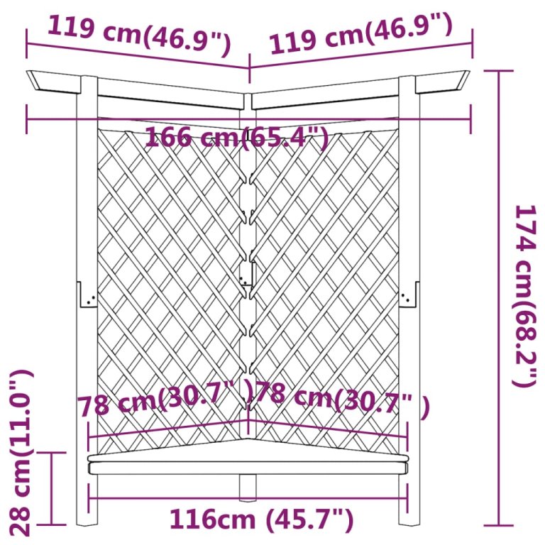 Kutna pergola s klupom 166x81x174 cm od impregnirane borovine