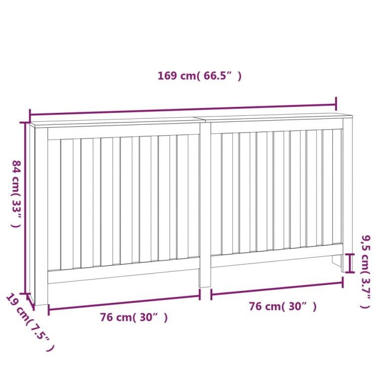 Pokrov za radijator crni 169 x 19 x 84 cm od masivne borovine