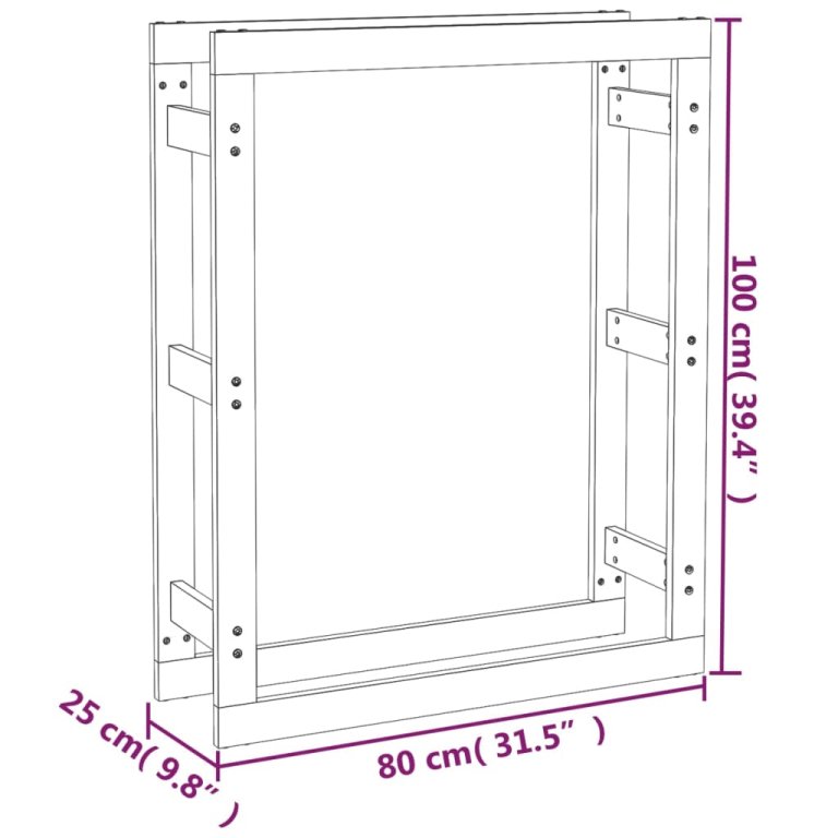 Stalak za drva za ogrjev crni 80x25x100 cm od masivne borovine