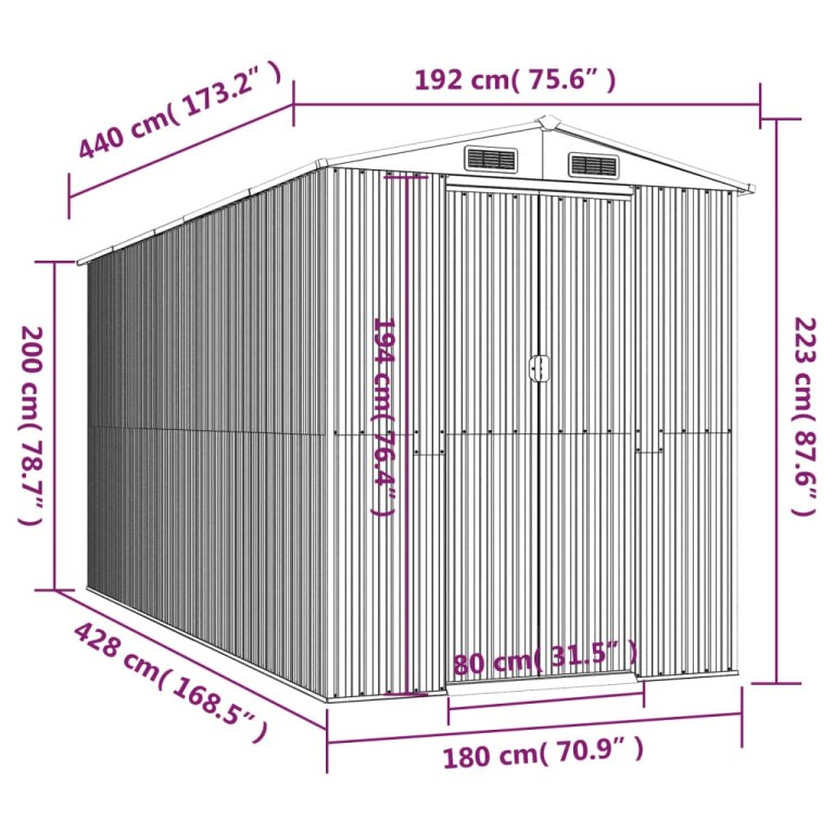 Vrtno spremište tamnosmeđe 192x440x223 cm pocinčani čelik