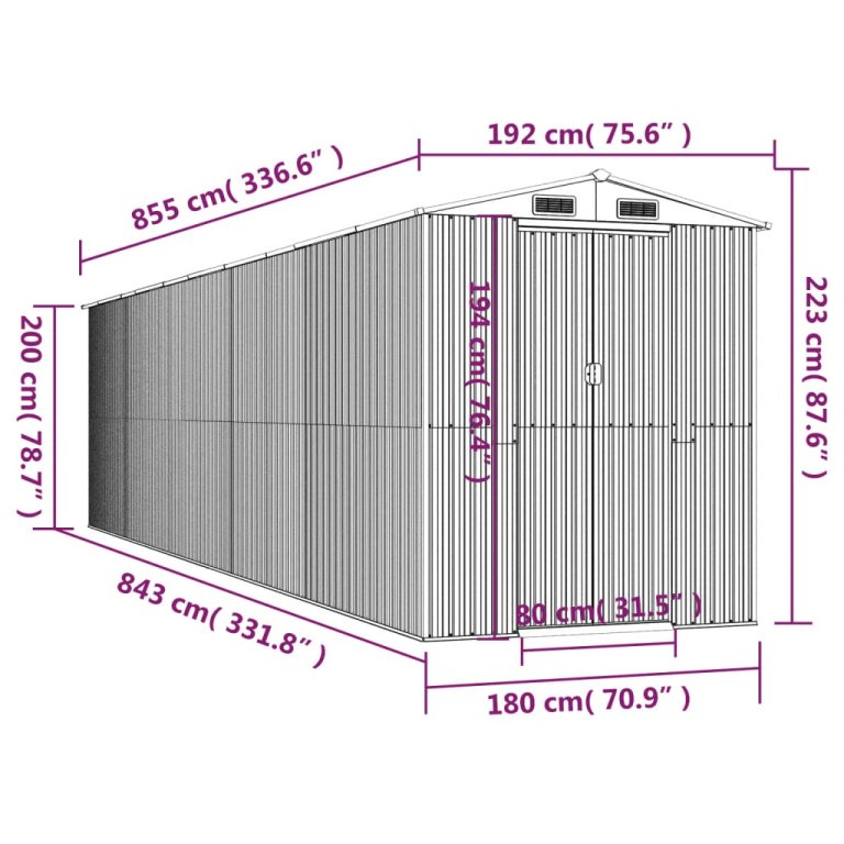 Vrtno spremište tamnosmeđe 192x855x223 cm pocinčani čelik